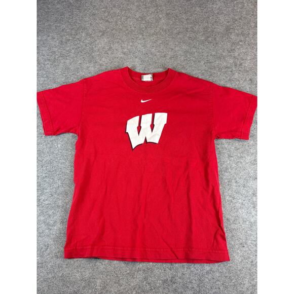 Vintage Y2K Wisconsin Badgers T Shirt Men Medium Red Nike Team Center Swoosh NFL - Picture 1 of 8